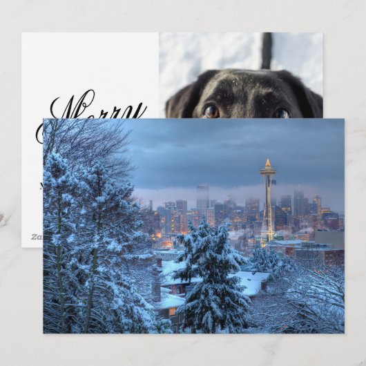 Schilderachtig Uitzicht van Snowy Seattle Feestdagenkaart (Voorkant / Achterkant)