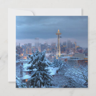 Schilderachtig Uitzicht van Snowy Seattle Feestdagenkaart