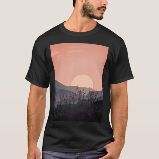 Schilderachtig uitzicht van zonsondergang in een v t-shirt (Voorkant)