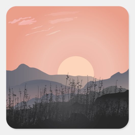 Schilderachtig uitzicht van zonsondergang in een v vierkante sticker (Voorkant)