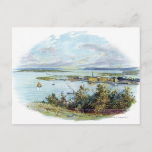 Schilderachtig vignet van Queenstown en Cobh, Ierl Briefkaart