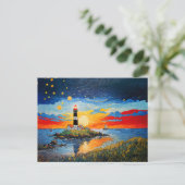 Schilderachtig vuurtoren bij het Stormy Zee Feestdagenkaart (Staand voorkant)