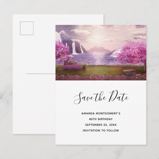 Schilderachtig watervallen & Cherry Trees sparen d Uitnodiging Briefkaart (Voorkant / Achterkant)