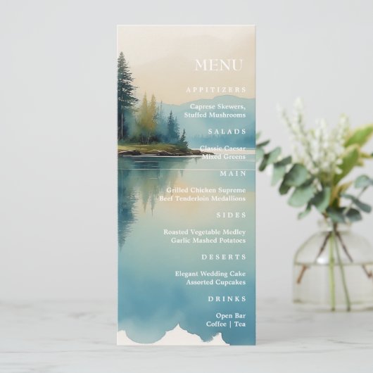 Schilderachtig waterverf Dennengebergte Huwelijksm Menu (Staand voorkant)