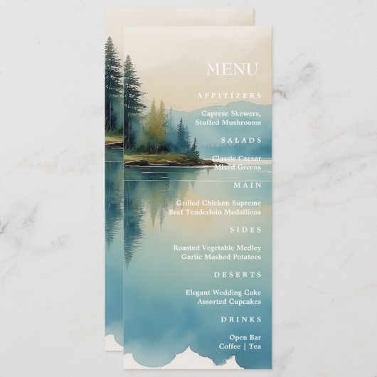 Schilderachtig waterverf Dennengebergte Huwelijksm Menu (Voorkant / Achterkant)