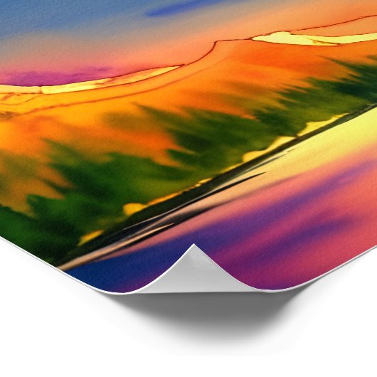 Schilderachtig Waterverf Golden Light Mountains Poster (Hoek)