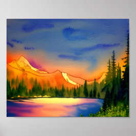 Schilderachtig Waterverf Golden Light Mountains Poster