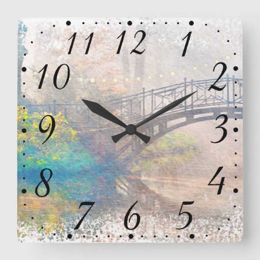 Schilderachtig Waterverf Japanse brug Vierkante Klok (Voorkant)