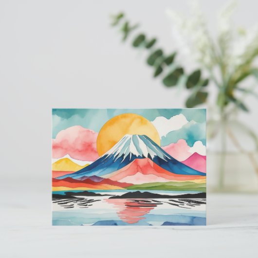 Schilderachtig Waterverf Mountain Springtime Briefkaart (Staand voorkant)