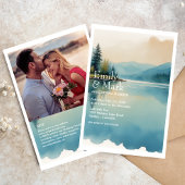 Schilderachtig Waterverf Pine tree Lake bruiloft u Kaart