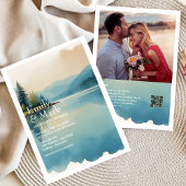 Schilderachtig Waterverf Pine tree Lake bruiloft u Kaart