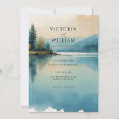 Schilderachtig Waterverf Pine tree Lake bruiloft u Kaart (Voorkant)