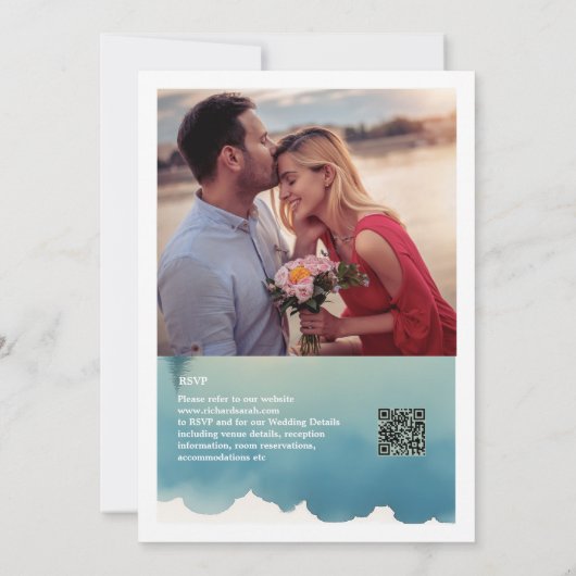 Schilderachtig Waterverf Pine tree Lake bruiloft u Kaart (Achterkant)