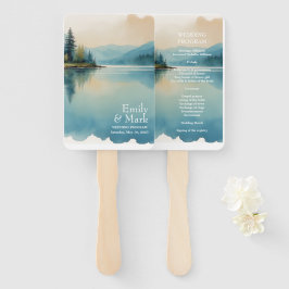 Schilderachtig Waterverf Pine Tree Lake Programma  Handwaaier