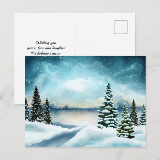 Schilderachtig Waterverf winterWonderland Briefkaart (Voorkant / Achterkant)
