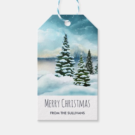 Schilderachtig Waterverf winterWonderland Cadeaulabel (Voorkant)