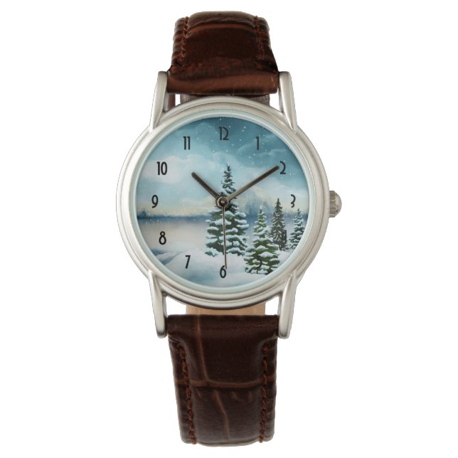Schilderachtig Waterverf winterWonderland Horloge (Voorkant)