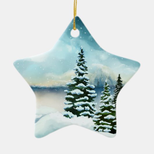 Schilderachtig Waterverf winterWonderland Keramisch Ornament (Voorkant)