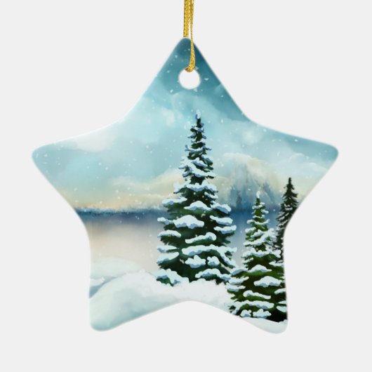 Schilderachtig Waterverf winterWonderland Keramisch Ornament (Achterkant)
