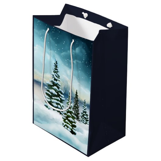 Schilderachtig Waterverf winterWonderland Medium Cadeauzakje (Voorkant Gekanteld)