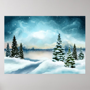 Schilderachtig Waterverf winterWonderland Poster