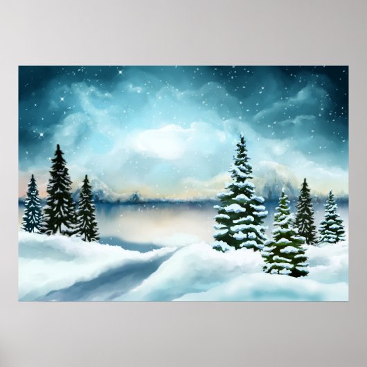 Schilderachtig Waterverf winterWonderland Poster (Voorkant)
