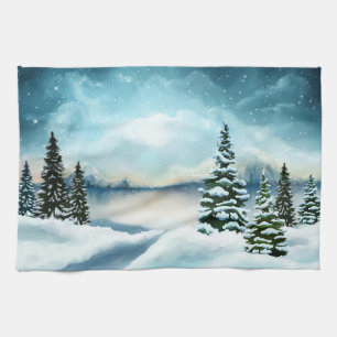 Schilderachtig Waterverf winterWonderland Theedoek