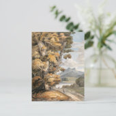 Schilderachtig weg, bomen, meer en bergen kunst; briefkaart (Staand voorkant)