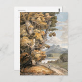 Schilderachtig weg, bomen, meer en bergen kunst; briefkaart (Voorkant / Achterkant)