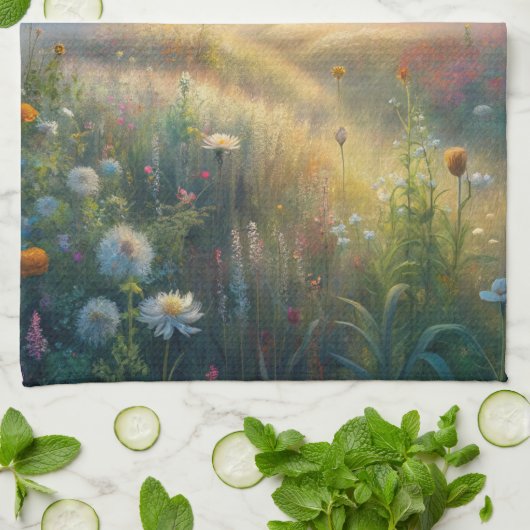 Schilderachtig weide met bloemen theedoek (Gevouwen)