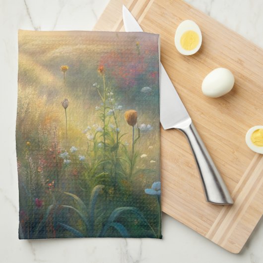 Schilderachtig weide met bloemen theedoek (Quarter Fold)