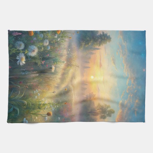 Schilderachtig weide met bloemen theedoek (Horizontaal)