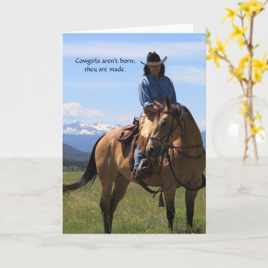 Schilderachtig Western meisje en paarden Kaart (Gele Bloem)