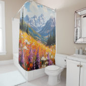 Schilderachtig wilde bloemen en bergen Fine Art Douchegordijn (In situ)