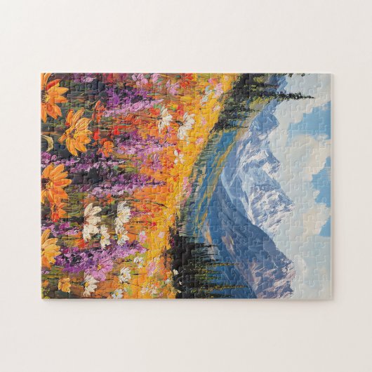 Schilderachtig wilde bloemen en bergen Fine Art Legpuzzel (Horizontaal)
