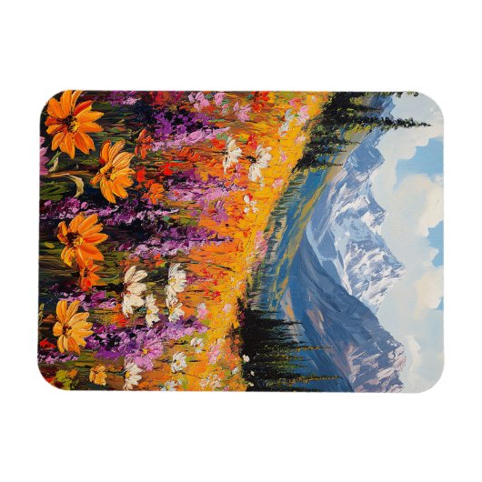 Schilderachtig wilde bloemen en bergen Fine Art Magneet (Horizontaal)