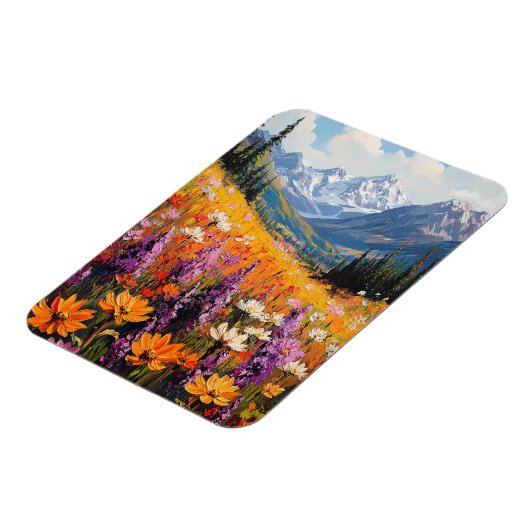Schilderachtig wilde bloemen en bergen Fine Art Magneet (Linkerzijde)