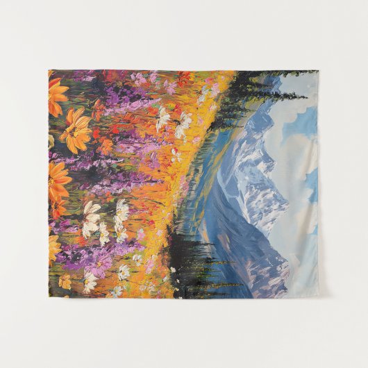 Schilderachtig wilde bloemen en bergen Fine Art Wandkleed (Voorkant (horizontaal))
