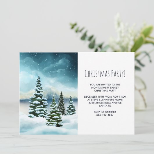 Schilderachtig Winter Wonderland Waterverf Art Par Kaart (Staand voorkant)