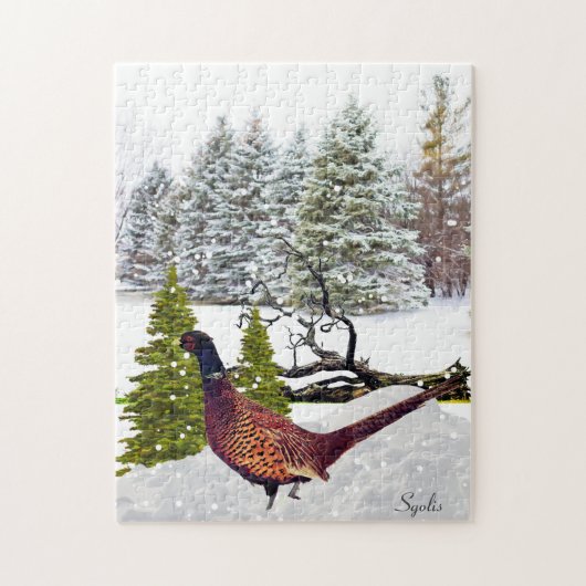 Schilderachtig winterbos met South Dakota Pheasant Legpuzzel (Verticaal)
