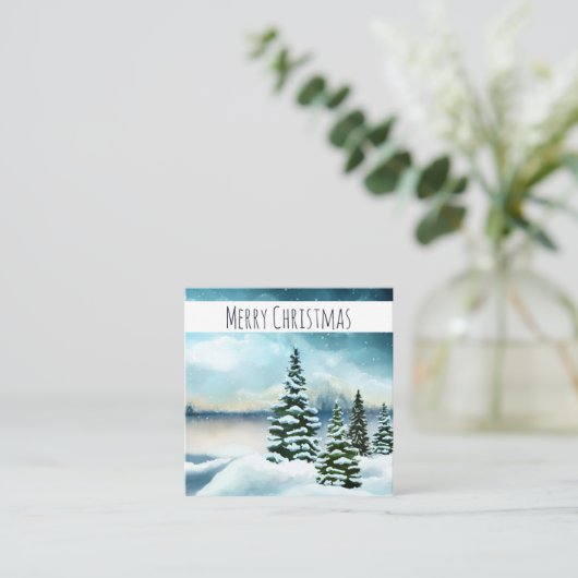 Schilderachtig winterlandschap Kerst Waterverf Vierkante Visitekaartje (Staand voorkant)