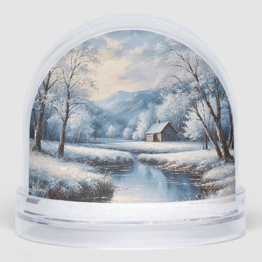 Schilderachtig winterlandschap met cabine en beekj sneeuwbol (Voorkant)
