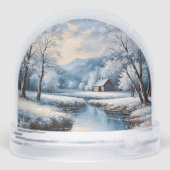 Schilderachtig winterlandschap met cabine en beekj sneeuwbol (Achterkant)