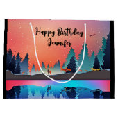 Schilderachtig wintermeer met Deer Birthday Groot Cadeauzakje (Achterkant)