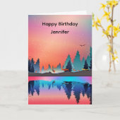 Schilderachtig wintermeer met Deer Birthday Kaart (Gele Bloem)