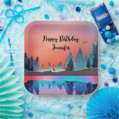 Schilderachtig wintermeer met Deer Birthday Papieren Bordje (Feest)