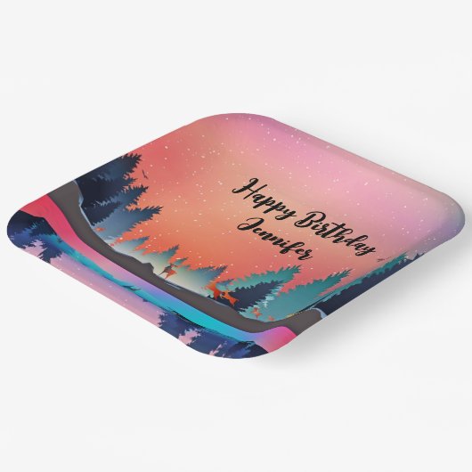 Schilderachtig wintermeer met Deer Birthday Papieren Bordje (Gebogen)