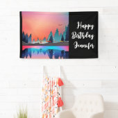 Schilderachtig wintermeer met Deer Birthday Spandoek (Insitu)