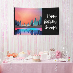 Schilderachtig wintermeer met Deer Birthday Spandoek