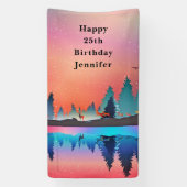 Schilderachtig wintermeer met Deer Birthday Spandoek (Verticaal)